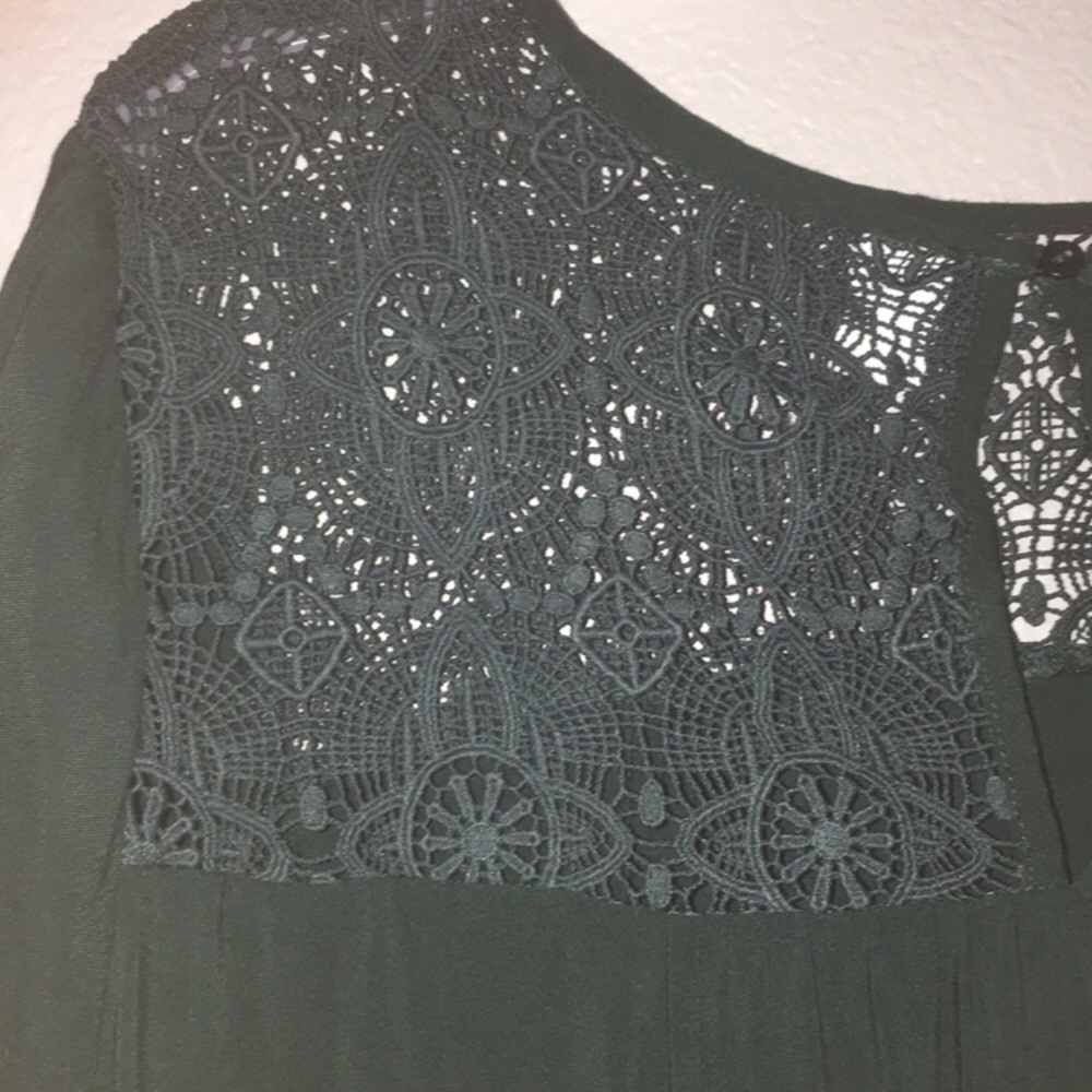 Dark Green Long Sleeve With Lace Top Blouse - Picture 3 of 4